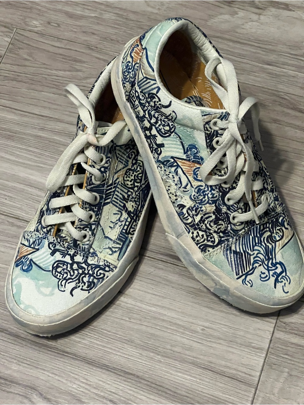 Vans x Van Gogh Museum Canvas Sneakers Blue White Art Print Womens Shoes